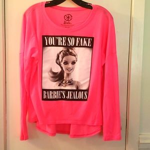Long sleeves pink Barbie printed You're so fake Barbie's jealous scoop neck tee